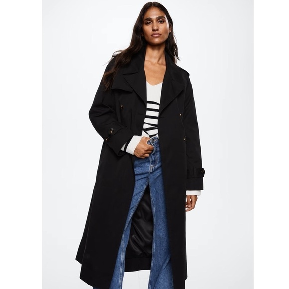 MANGO • Black Angela Trench Coat Winter Rain Jacket Work Classic - Picture 5 of 13